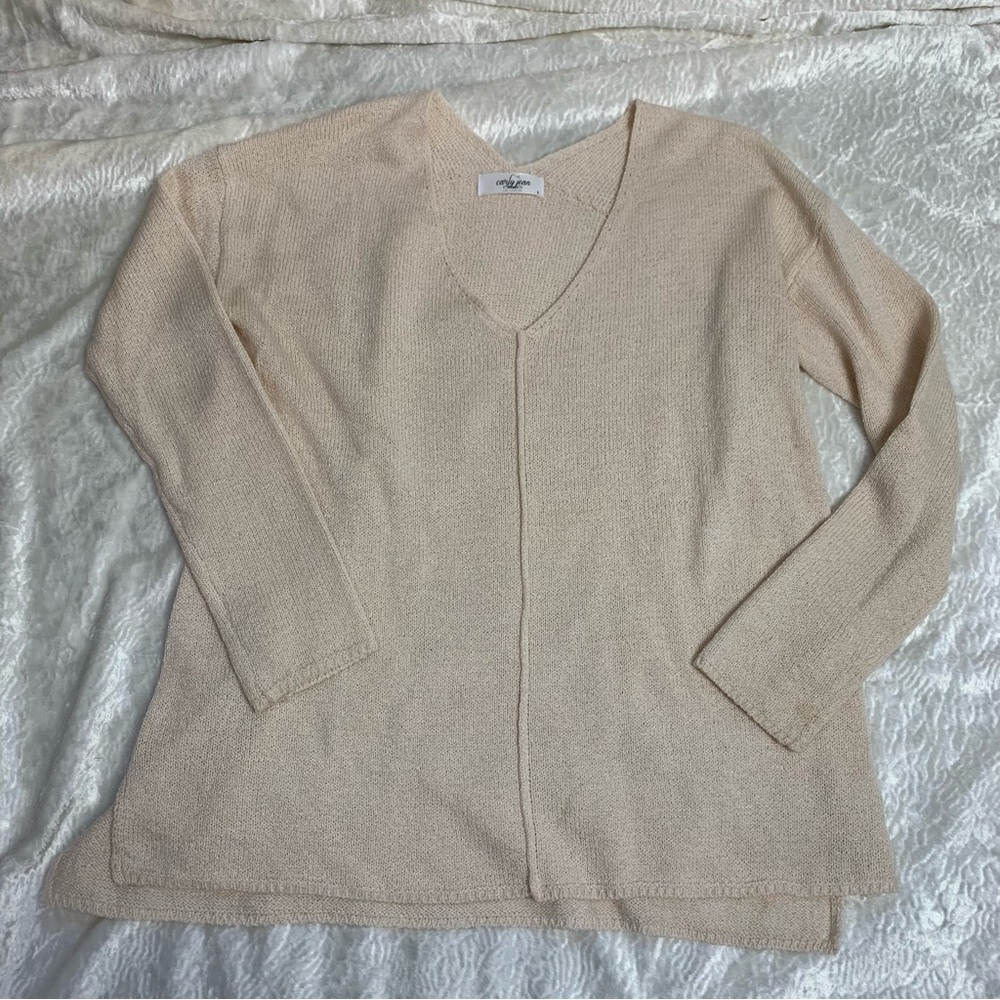 CARLY JEAN Cream V-Neck Sweater size Large